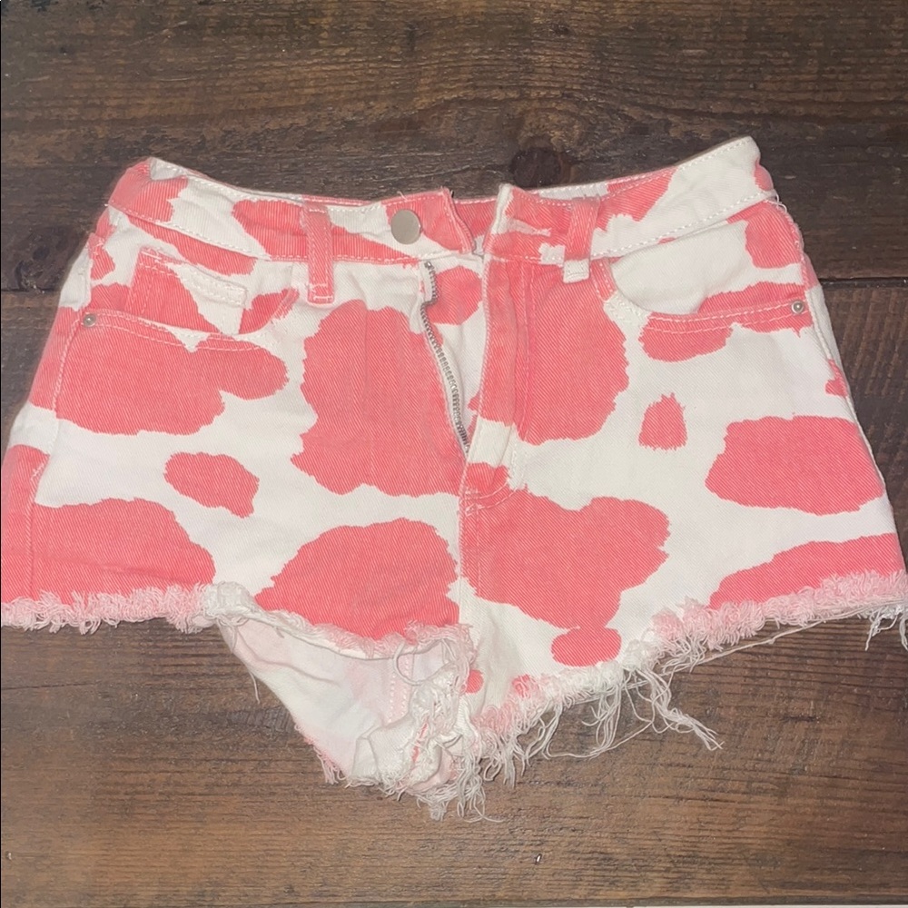 Pink and White Cow Print Shorts